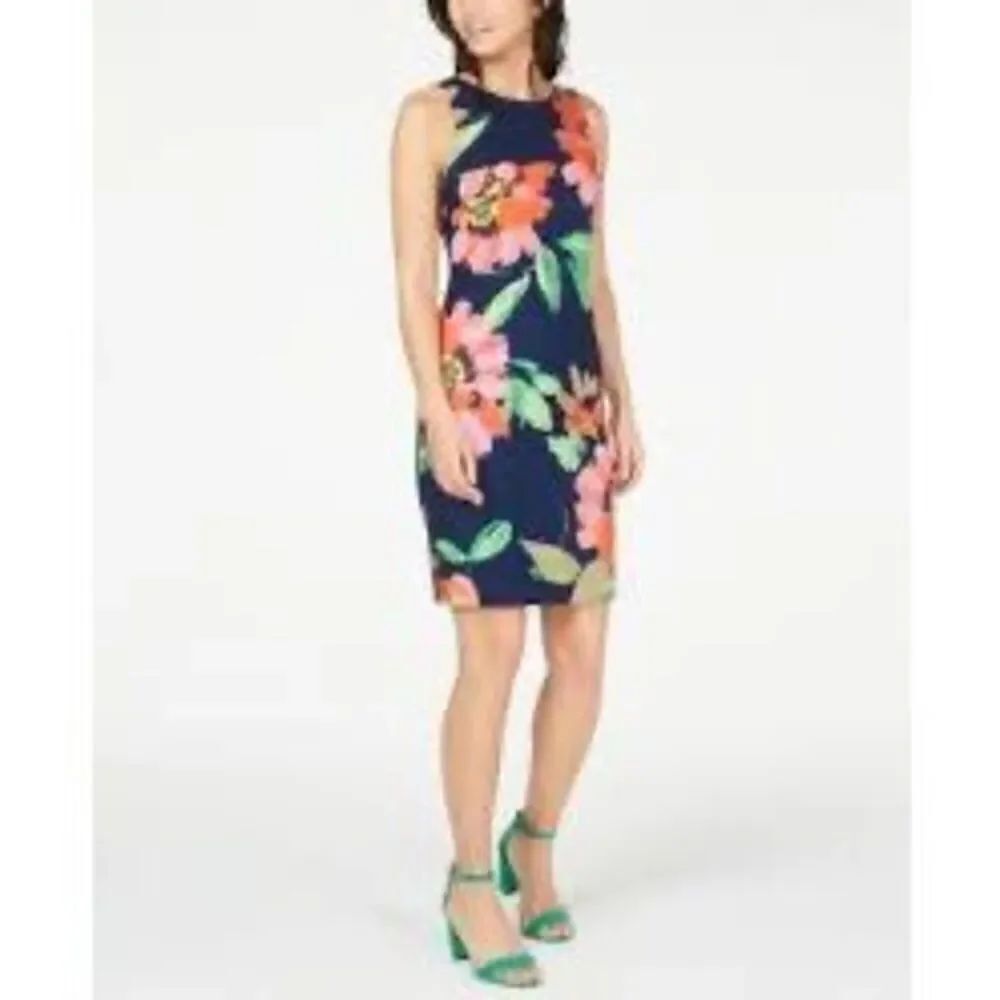 Trina Turk Floral Clemente Water Lily Twist Back Sheath Dress Multicolor Size 6